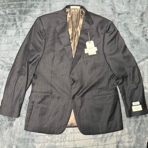 Hardwick Mens 44R Pinstripe Suit Jacket Blazer Super 100% Wool Gray Made USA NEW
